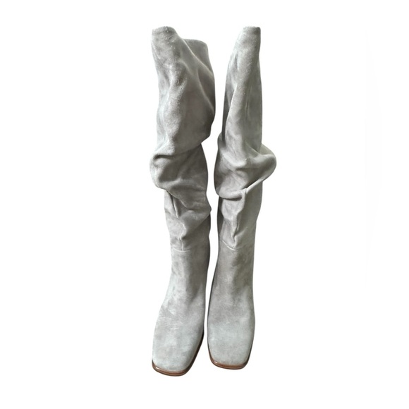 Nine West Women's Domaey Boots light Grey Slouch Suede block Heeled Boots Sz 8 - Picture 5 of 9